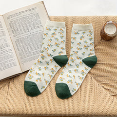 5 Pairs Retro Floral & Plaid Mid Tube Socks Women's Stockings