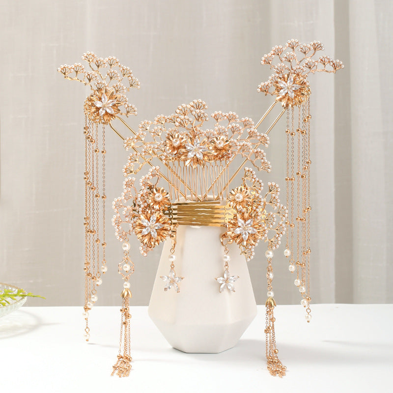 Faux Pearl Crystal Flower Bridal Jewelry Set