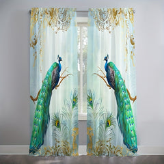 2pcs Peacock Pattern Curtains Rod Pocket for Stunning Background Decor