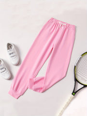 Girls Bow Front High Waisted Jogger Sweatpants with Pocket