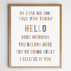 I Believe In You Classroom Wall Decor Positive Inspirational Quote 8x10in Print