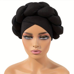 Braid Twist Big Turban Cap Solid Head Wrap Stylish Hijab Head Scarf Women