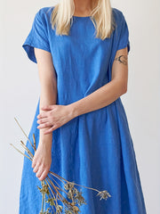Plus Solid Batwing Sleeve Round Neck Loose Dress