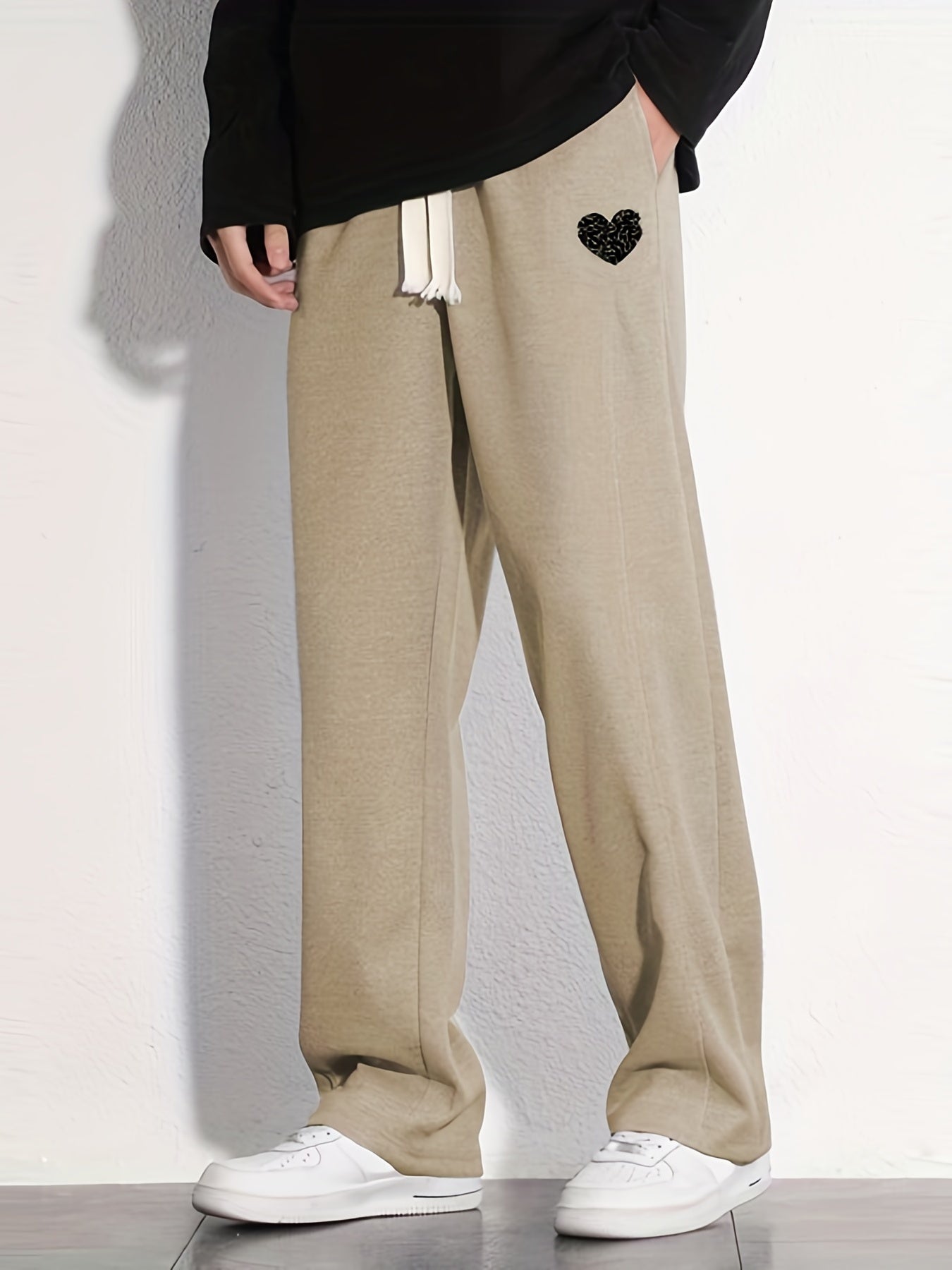 Heart Pattern Casual Cotton Drawstring Pants for Men