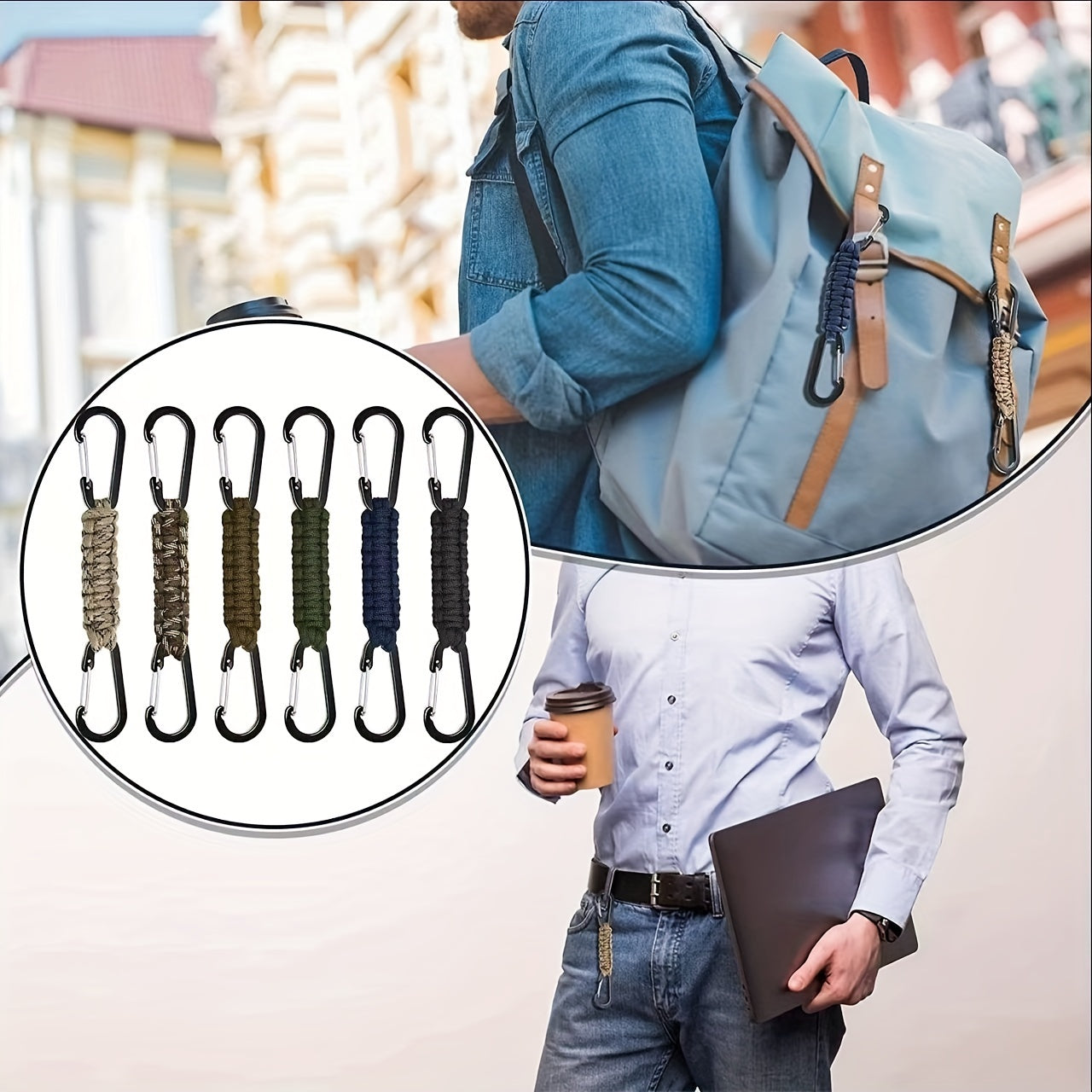 Outdoor Umbrella Rope Braided Double end Buckle Backpack Key Hanging Carabiner