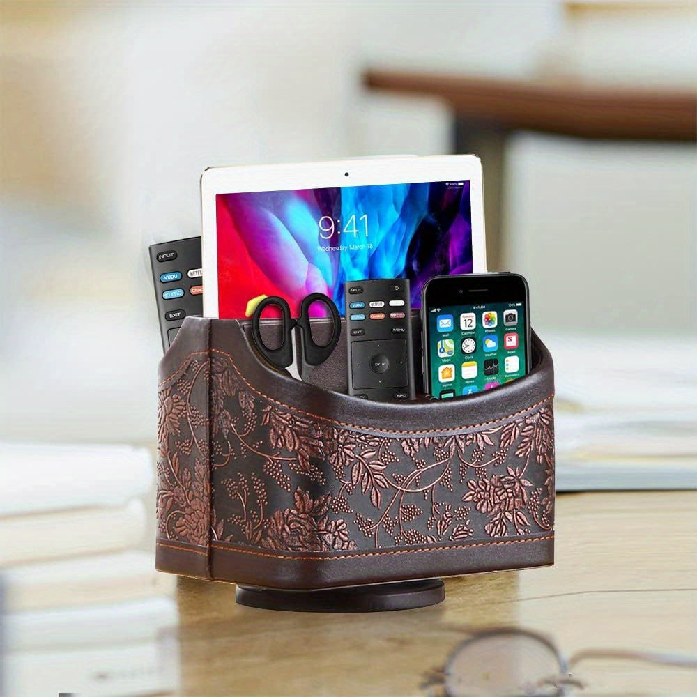 Rotating Remote Control Holder PU Leather Organizer