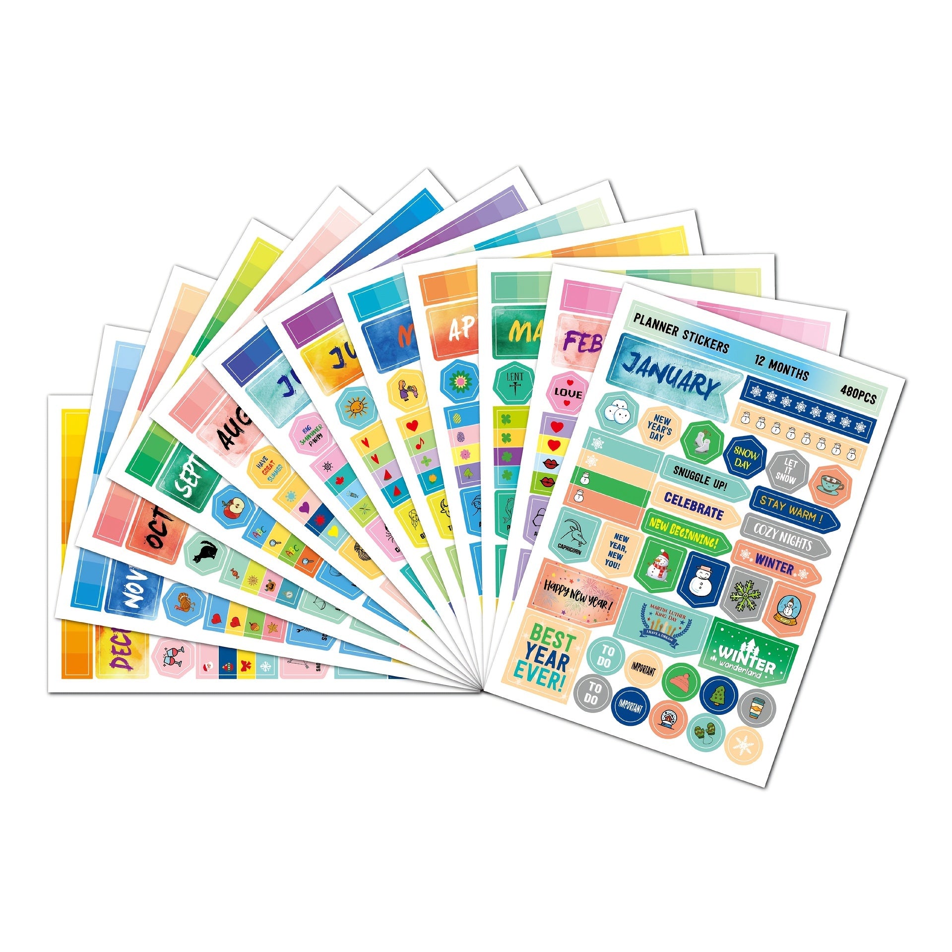 12 Months Planner Stickers 480 Unique Stickers Set