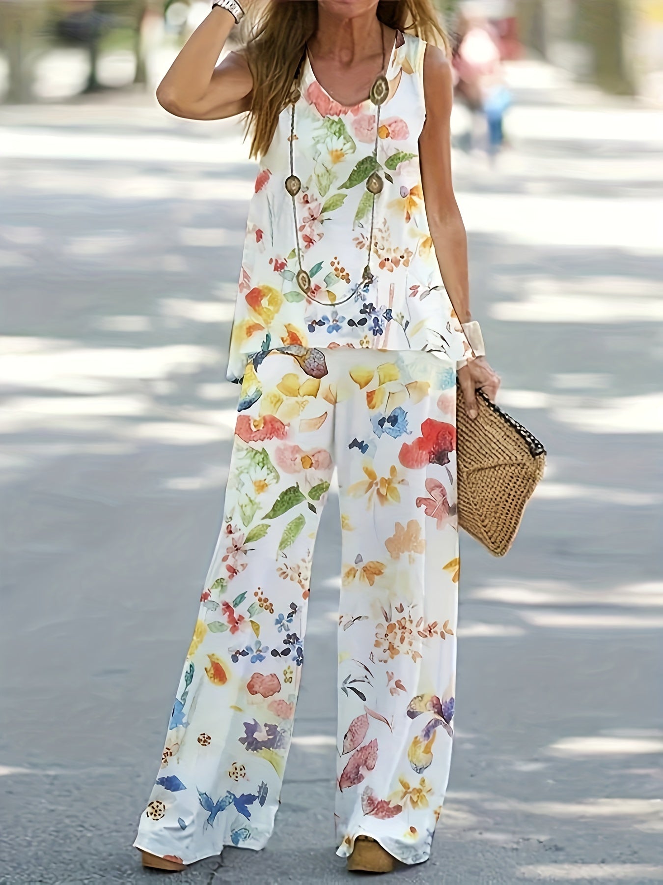  Figure Print Tank Top & Pants Outfit Set