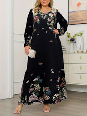  Floral Print Long Sleeve Maxi Dress