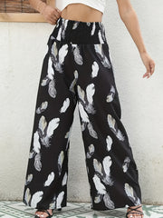  Feather Print Wide Leg Trousers