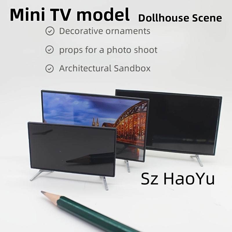 1:12 Scale Plastic Mini TV Model with Stand for Dollhouse Renovation