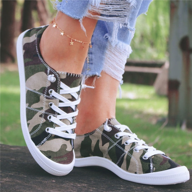 Women's Camo Canvas Shoes Lace Up Lightweight Casual Low Top Shoes