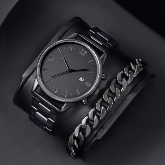 Men's Quartz Watch & Bracelet Set