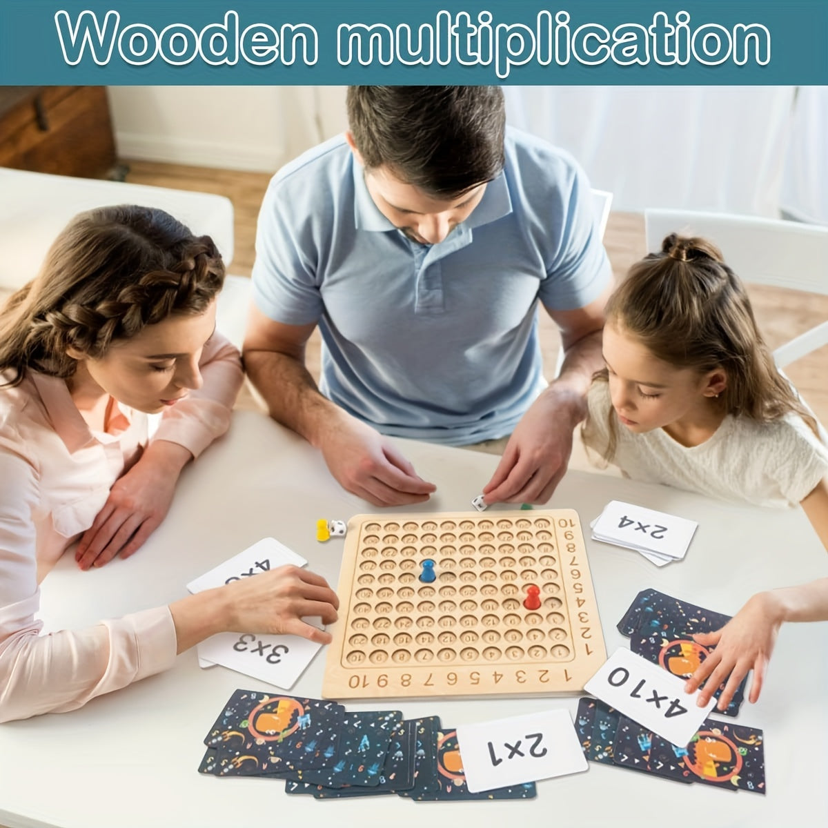 Wooden Math Multiplication Game Educational Toy for Kids Ages 3-6