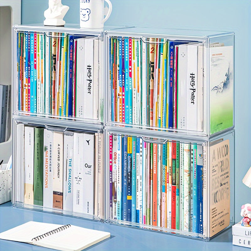 Transparent Books Storage Box Large Desk Organizer Cube Box Office Decor