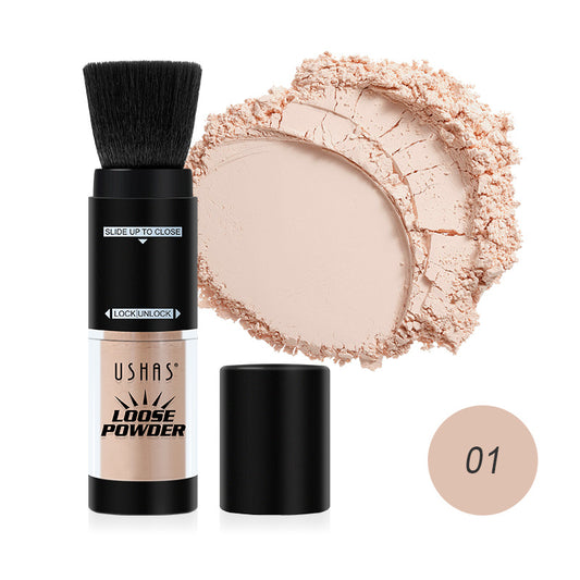 2-in-1 Rotating Loose Powder Brush Long-Lasting Makeup Matte Medium Skin Tone