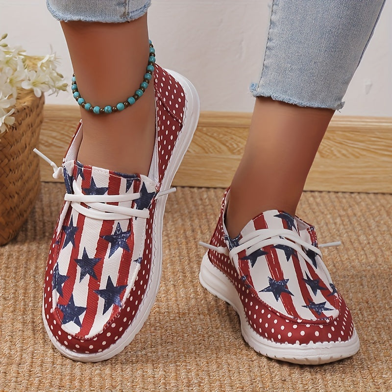 Women's Star & Striped Canvas Loafers Polka Dot Slip-On Shoes