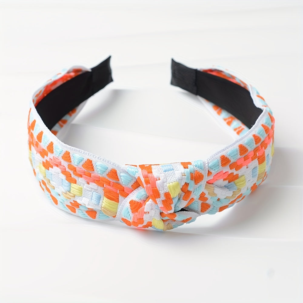 Embroidered Knotted Headband for Women Ethnic Style Hair Hoop Headdress