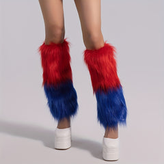 Colorblock Fuzzy Leg Warmers Warm Knee High Socks