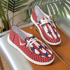 Women's Star & Striped Canvas Loafers Polka Dot Slip-On Shoes