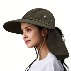 Wide Brim UPF 50 Sun Hat UV Protection Ponytail Bucket Hat With Neck Flap
