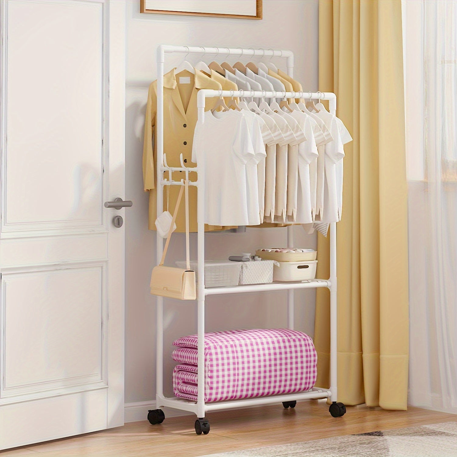 Double Pole Coat Rack 2 Layer Clothes Rack Standing Hat Rack Shoes And Hats Rack