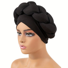 Braid Twist Big Turban Cap Solid Head Wrap Stylish Hijab Head Scarf Women