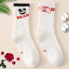 2 Pairs Letter Print Socks Soft & Breathable Mid Tube Stockings