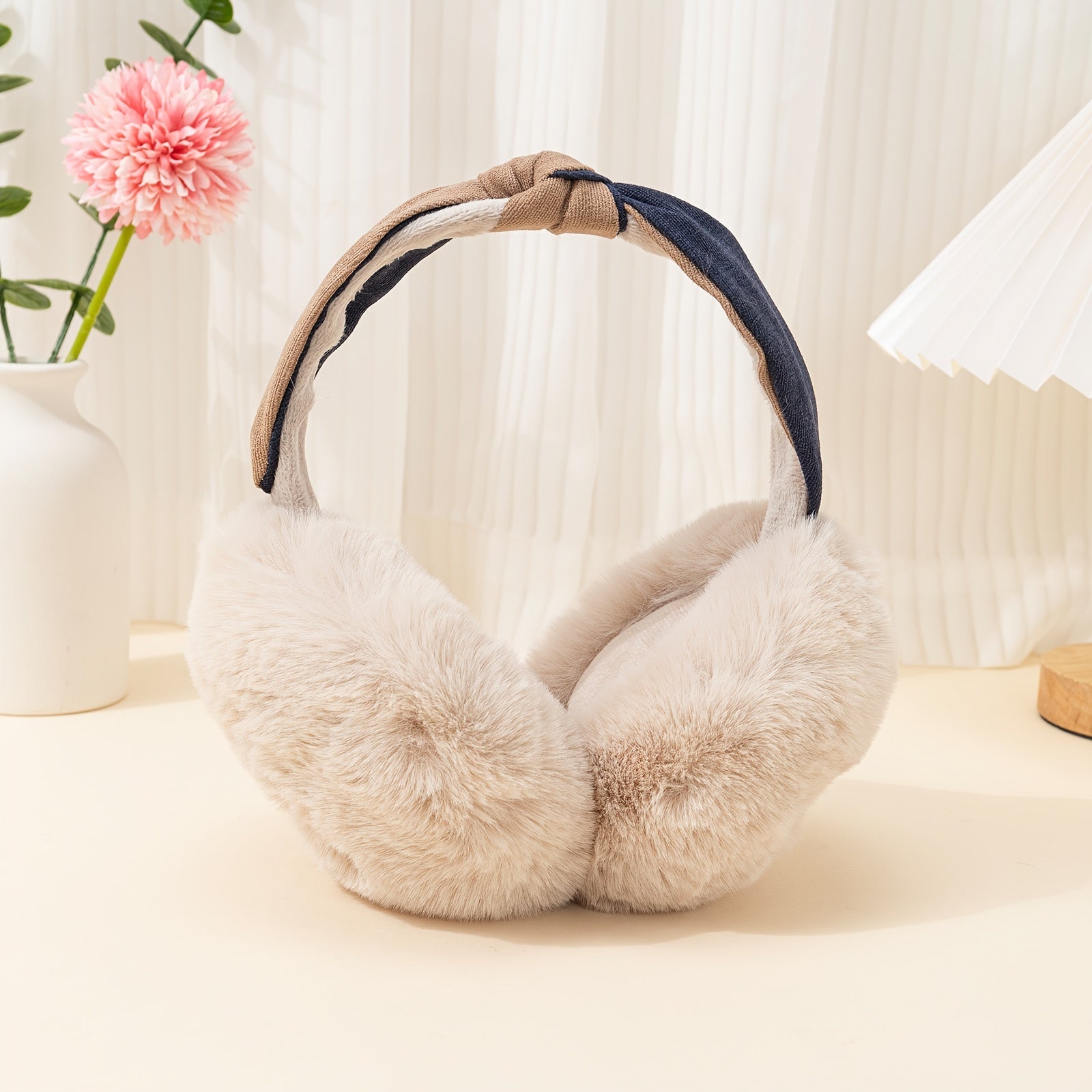 Winter Women Outdoor Earmuff Bowknot Thick Plush Ear Warm Fluffy Ear Bag