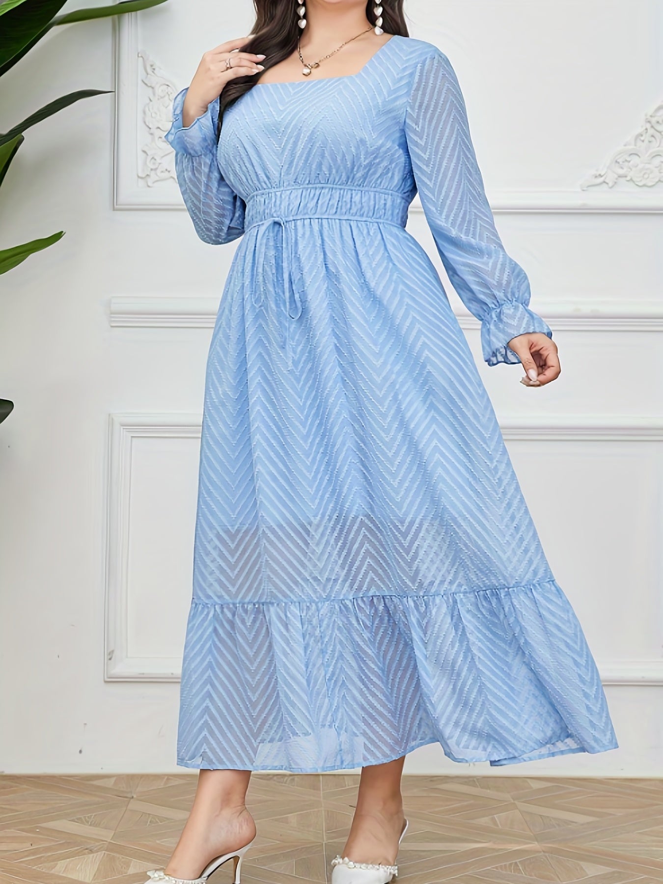  Geometric Print Ruffle Maxi Dress
