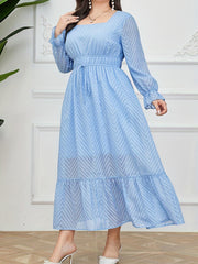  Geometric Print Ruffle Maxi Dress
