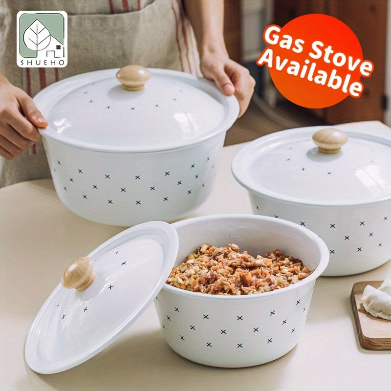 Enamel Pot with Lid for Serving Dishes and Soup