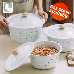 Enamel Pot with Lid for Serving Dishes and Soup