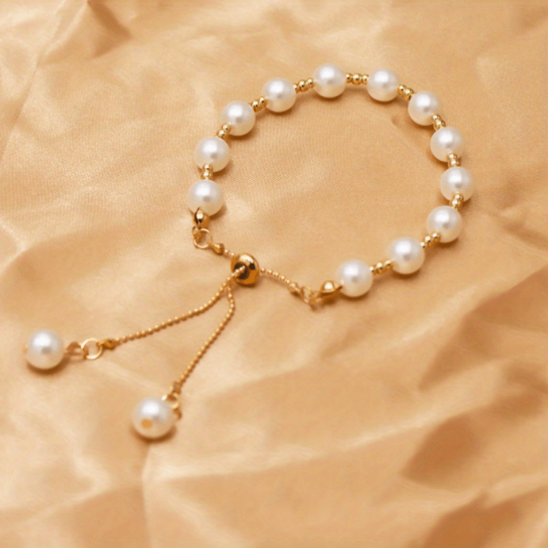 Faux Pearls Beaded Bracelet for Women - Hand Jewelry