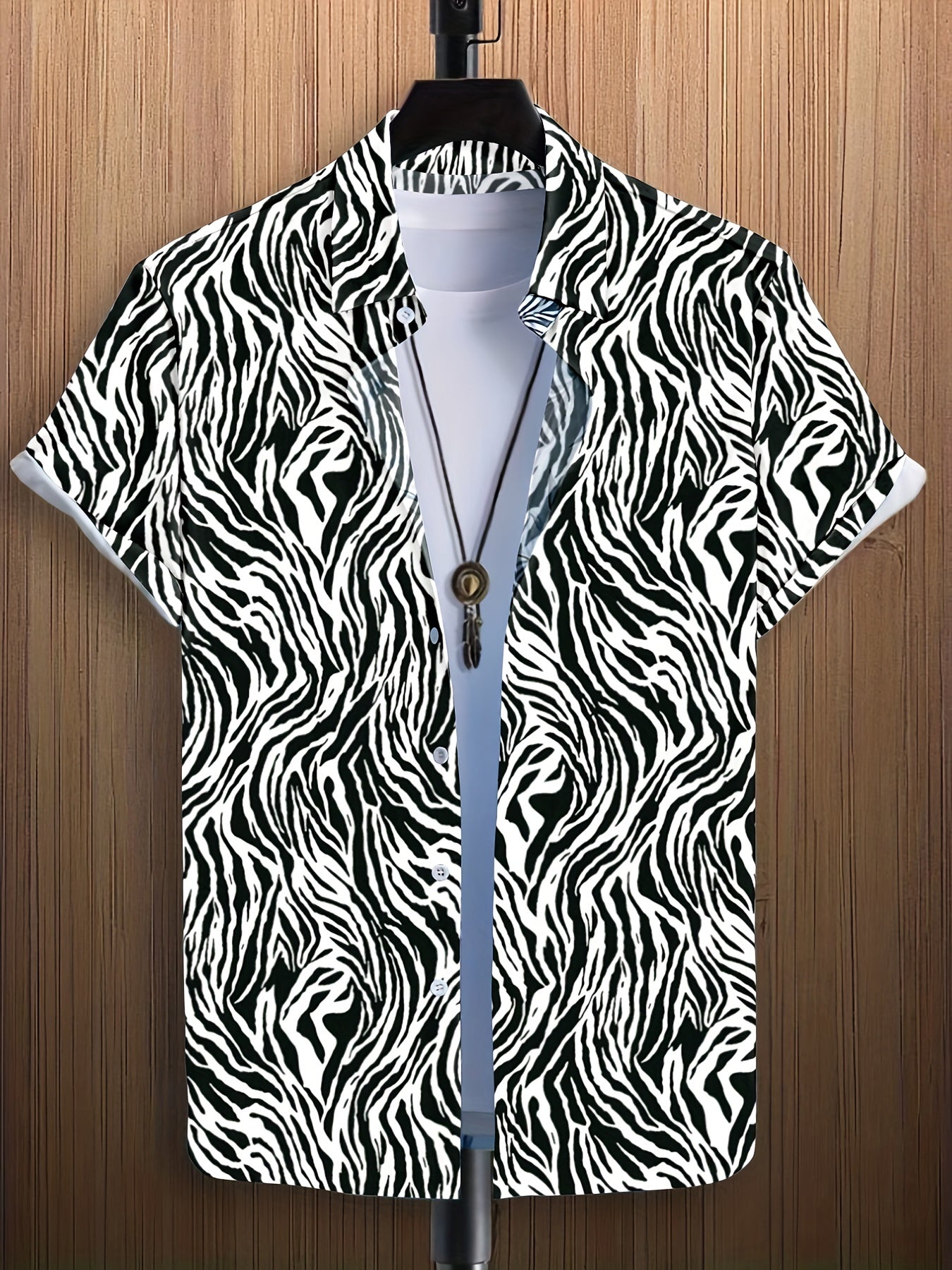Leopard Print Men's Casual Short Sleeve Shirt Summer Vacation Resort Tops