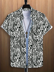 Leopard Print Men's Casual Short Sleeve Shirt Summer Vacation Resort Tops