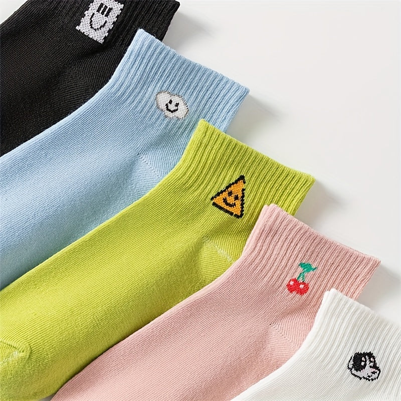 5 Pairs Cute Cartoon Printed Crew Socks Women's Stockings