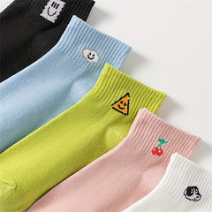 5 Pairs Cute Cartoon Printed Crew Socks Women's Stockings