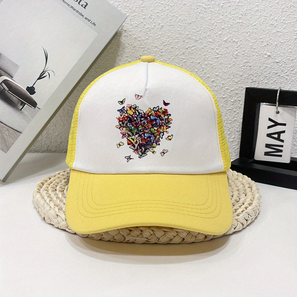 Butterfly Heart Print Trucker Hat Mesh Cartoon Baseball Cap