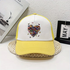 Butterfly Heart Print Trucker Hat Mesh Cartoon Baseball Cap
