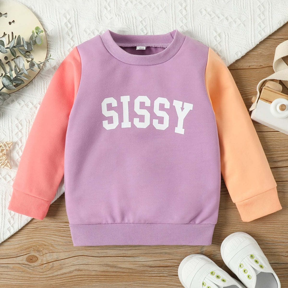 Girls SISSY Print Sweatshirt Block Crew Neck Pullover