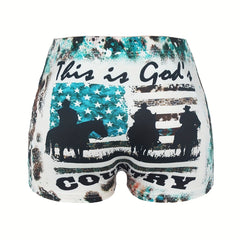  Cowboy & Slogan Print Tie Dye High Rise Stretch Shorts