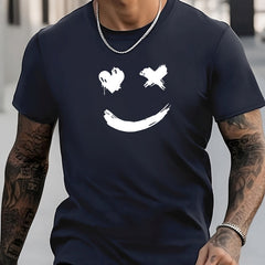 Smile Face Print Men's T-shirt for Summer Outdoor
