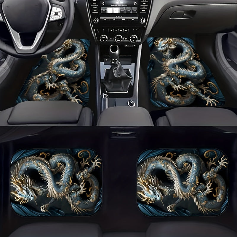 4pcs Dragon Pattern Car Floor Mats Water Absorbent Non-slip Stain Resistant Mats