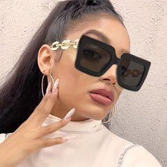 Square Frame Sunglasses Chain Temple Glasses UV400