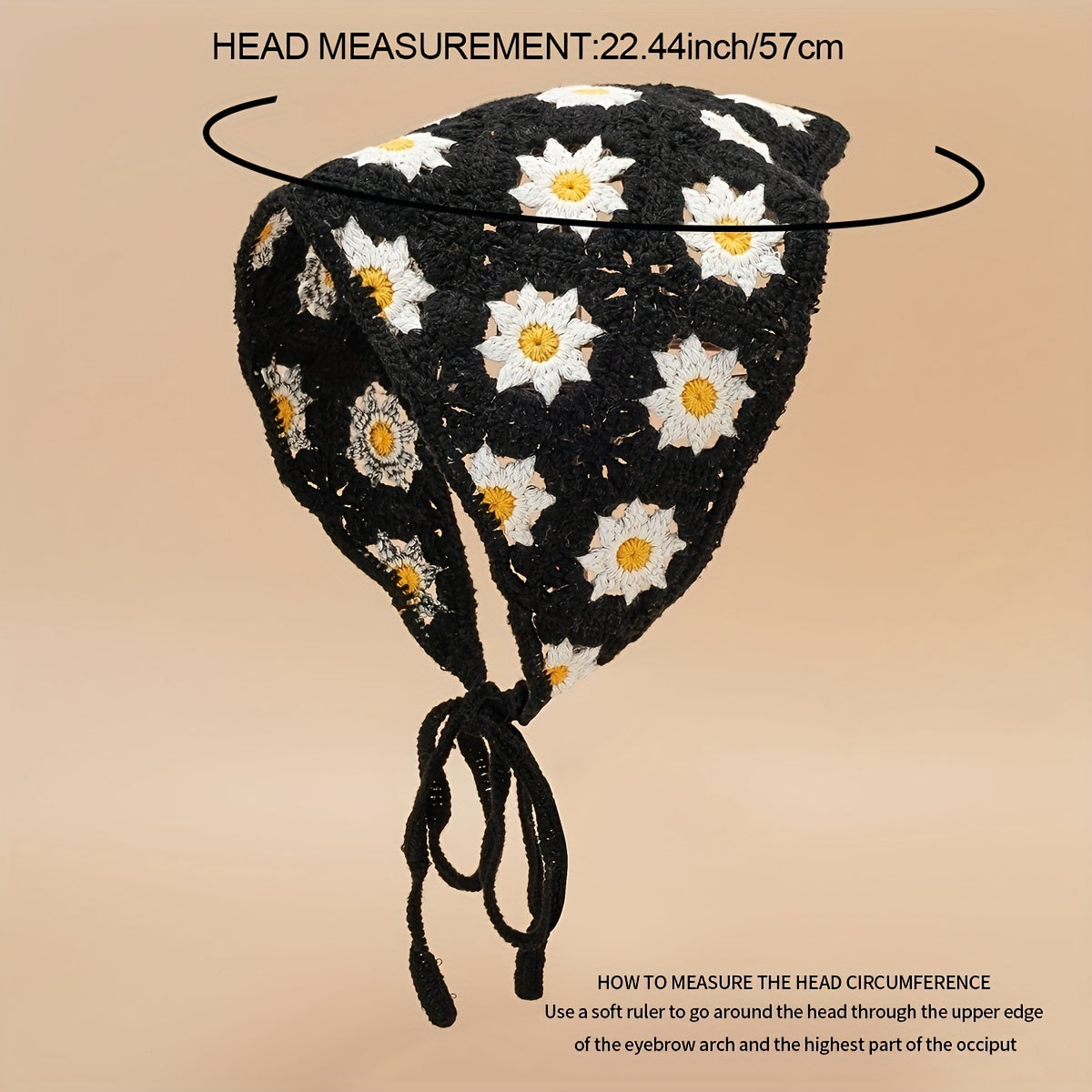 Daisy Flower Knitted Triangle Scarf Head Wrap Hollow Crochet Lace Up Turban Hat