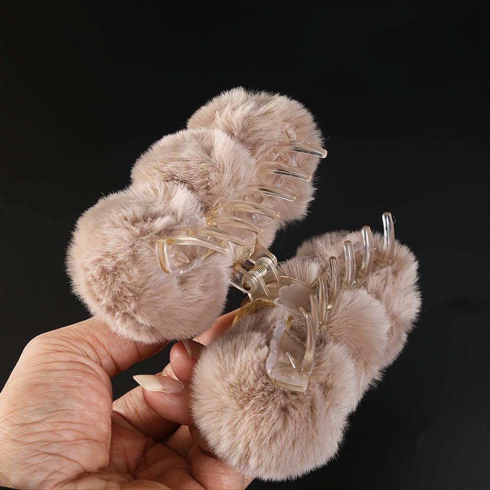 Fluffy Plush Hair Claw Clip Winter Hair Barrettes for Girls Woman