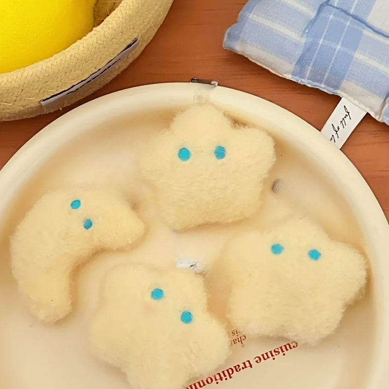 2pcs Fluffy Star & Moon Plush Keychain for Backpacks & Keys - Yellow