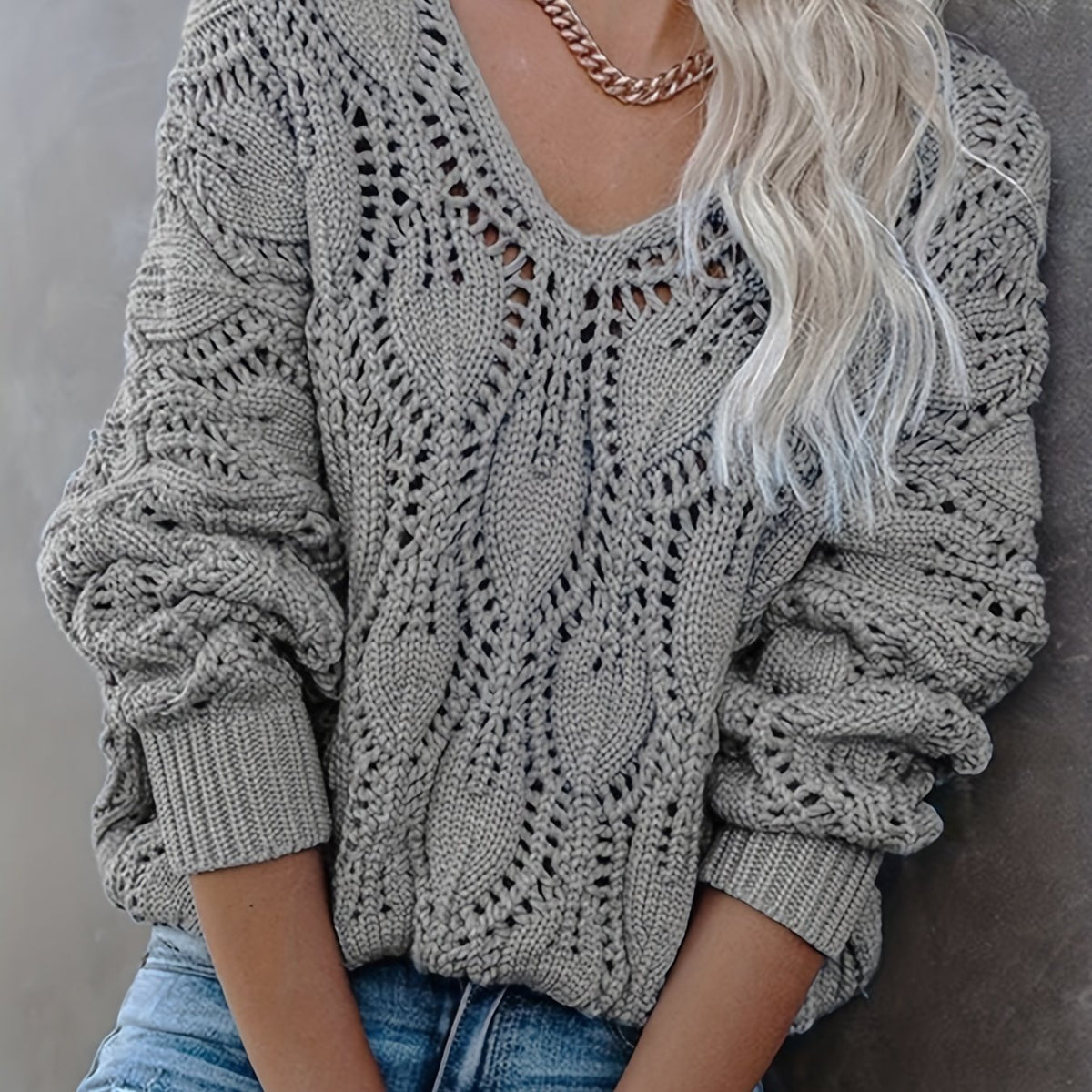 V Neck Cut Out Sweater for Women