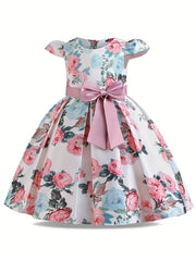 Girl's Retro Flowers Print Princess Dress